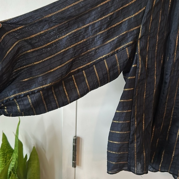 ZARA | Metallic Black Blouse with Gold Stripes - Picture 7 of 10
